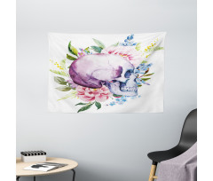 Abstract Skull Flowers Wide Tapestry