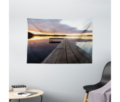 Rustic Pier Sunset Lake Wide Tapestry