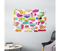 Heart Patches and Dots Wide Tapestry