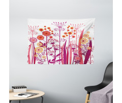 Pink Florals Leaves Buds Wide Tapestry