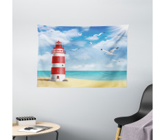 Lighthouse Seagulls Ocean Wide Tapestry