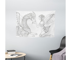 Fairy Woman and Dragon Wide Tapestry