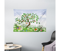 Cartoon Garden Colorful Wide Tapestry