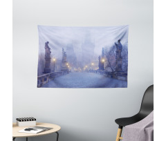 Foggy Prague Streets Wide Tapestry