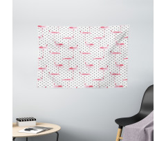 Flamingo Birds Polka Dots Wide Tapestry