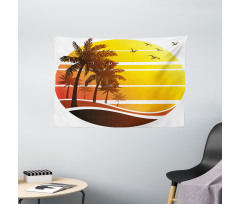Beach Palm Trees Birds Wide Tapestry