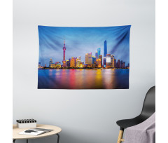 Shanghai City Skyline Wide Tapestry