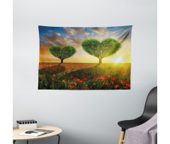 Poppies Heart Trees Wide Tapestry