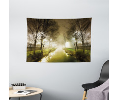 Water Channel Foggy City Wide Tapestry