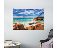 Rocky Coast Seychelles Wide Tapestry