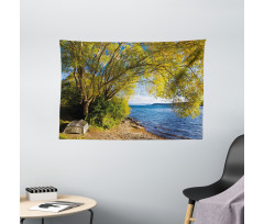 Boat Under the Tree Wide Tapestry