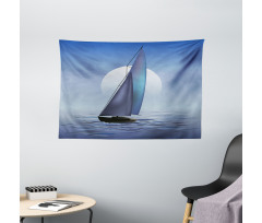 Sail Boat Wavy Serene Wide Tapestry