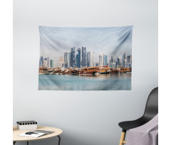 Qatar City Dhow Ships Wide Tapestry