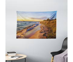 Sandy Calm Beach Sunset Wide Tapestry