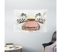 Retro Auto Sport Palms Wide Tapestry