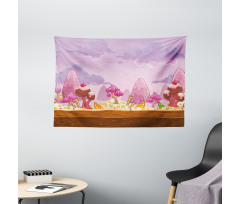 Cartoon Candy Land Wide Tapestry
