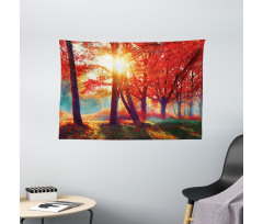 Foggy Autumnal Park Scenic Wide Tapestry