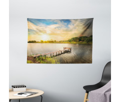 Wood Deck Lake Foliage Wide Tapestry