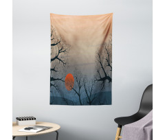 Sunrise Branches Misty Sky Tapestry