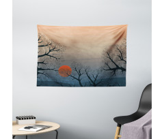 Sunrise Branches Misty Sky Wide Tapestry