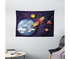 Rocket Earth Stars UFO Wide Tapestry