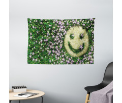 Smiley Emoticon on Grass Wide Tapestry