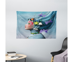 Woman Oceanic Hairstyle Wide Tapestry