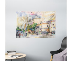 City Street Watercolors Wide Tapestry