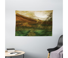 Valley with Full Moon Wide Tapestry