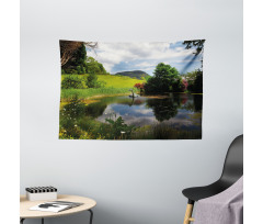 Lake by Meadow Rural Wide Tapestry