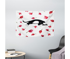 Cat Sleeping Tulips Wide Tapestry