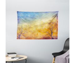 Autumn Trees Gulls Sky Wide Tapestry