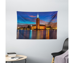 Stockholm Scenic Night Wide Tapestry