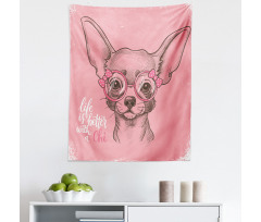 Chihuahua Mikrofiber Duvar Halısı Pembe Gözlüklü Köpek