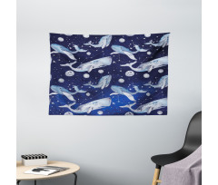 Whale Planet Cosmos Wide Tapestry