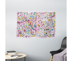 Music Clef Groovy Doodles Wide Tapestry