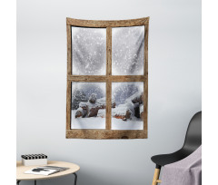 Rustic Snowy Woodsy Frame Tapestry