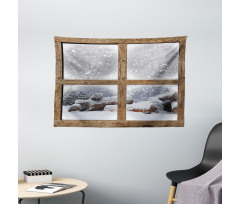 Rustic Snowy Woodsy Frame Wide Tapestry