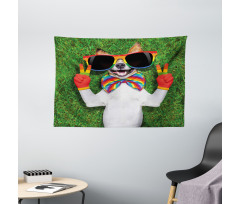Gay Dog Peace Sign Pride Wide Tapestry