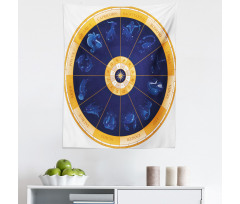 Astroloji Mikrofiber Duvar Halısı Sarı Mavi Horoskop