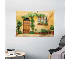 Plants and House Door Wide Tapestry