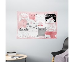 Funny Kittens Humor Doodle Wide Tapestry