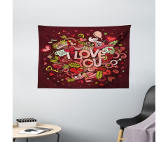 Funky Hearts Arrows Wide Tapestry