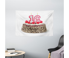 Cake Candles Cherry Wide Tapestry
