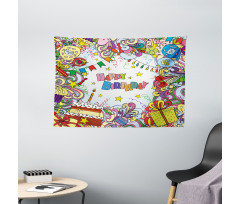 Colorful Cartoon Party Wide Tapestry