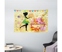 Woman with Birthday Cake Wide Tapestry