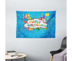 Greeting Text Party Hats Wide Tapestry
