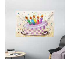 Cake Candles Dots Stars Wide Tapestry