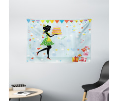 Mother with Cake Cartoon Wide Tapestry