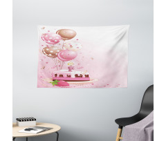 Strawberry Cake Balloons Wide Tapestry